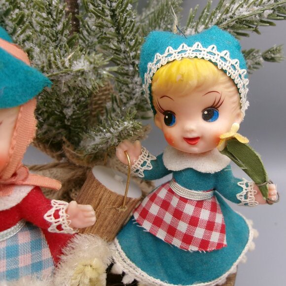 Mary and Her Lamb, Jill and Her Pail Flocked Ornaments, Vintage Christmas - Picture 5 of 8